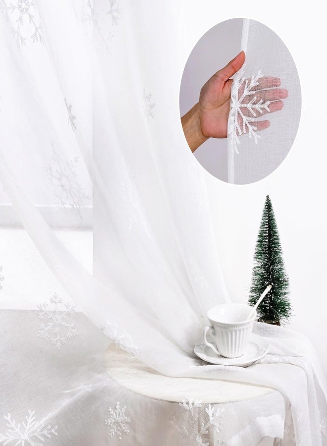 FRAMICS Christmas Sheer Curtains 84 Inch Length Embroidered Snowflake Window Curtains for Living Room Sheer Christmas Curtains Rod Pocket White Window Curtains for Winter, 52" W x 84" L, 2 Panels - Image 3